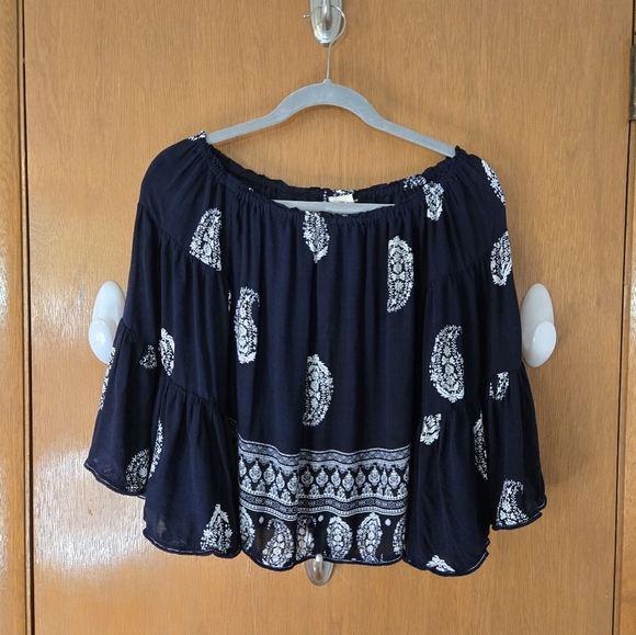 Surf Gypsy Navy Blue Blouse with White Patterns - Picture 1 of 4